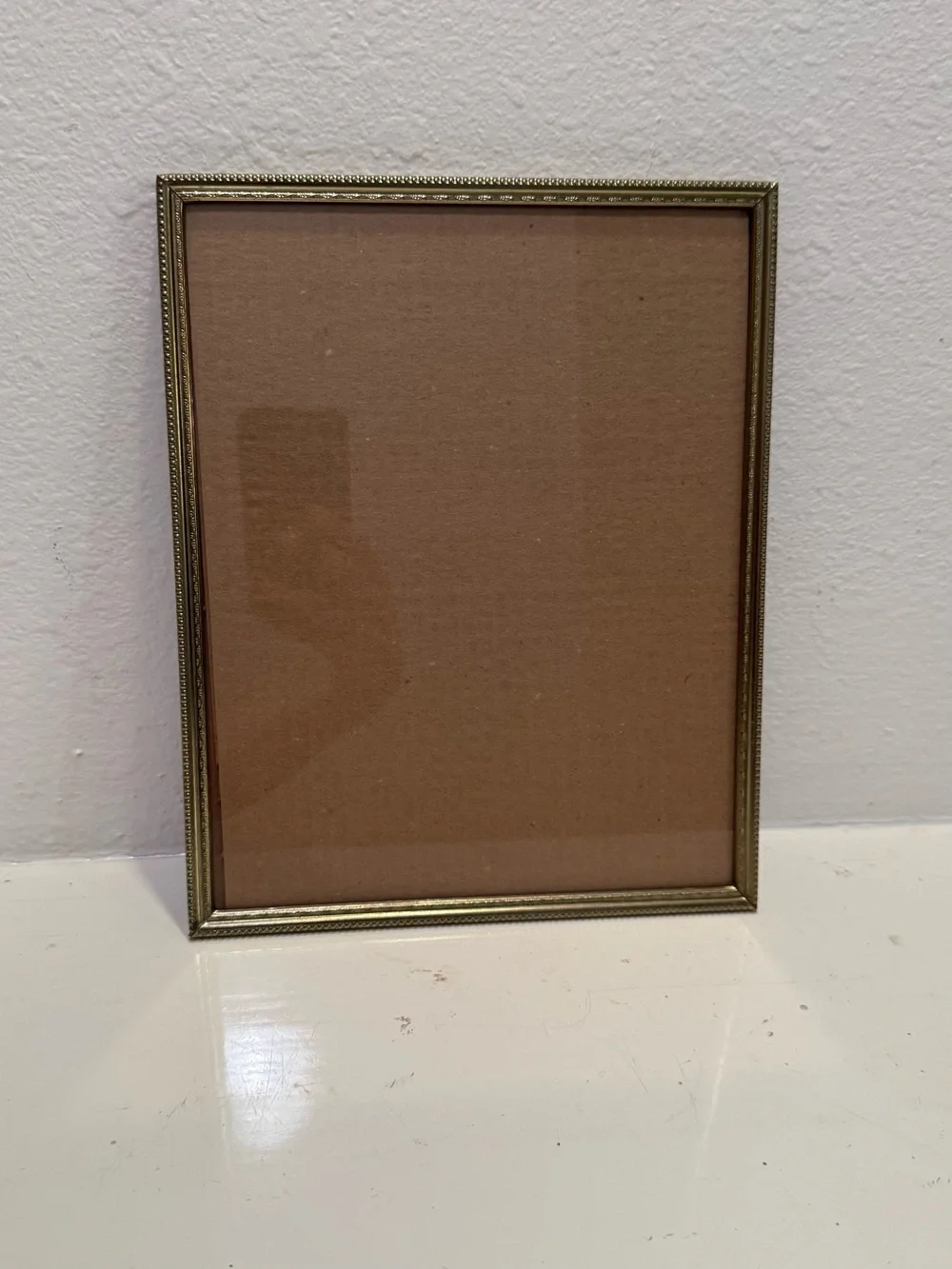 Vintage Brass 8x10 Picture Frame with Beaded Edge Detail & Floral Etched Design